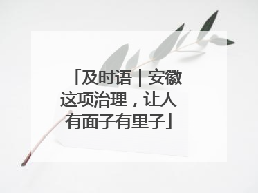 及时语｜安徽这项治理，让人有面子有里子