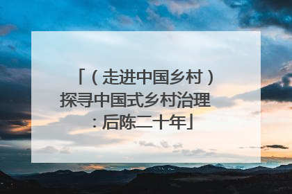 （走进中国乡村）探寻中国式乡村治理：后陈二十年